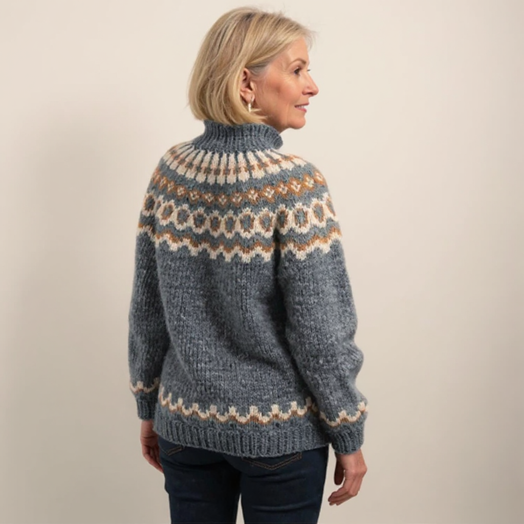 Fair Isle Yoke Mock Neck Knit Sweater 10