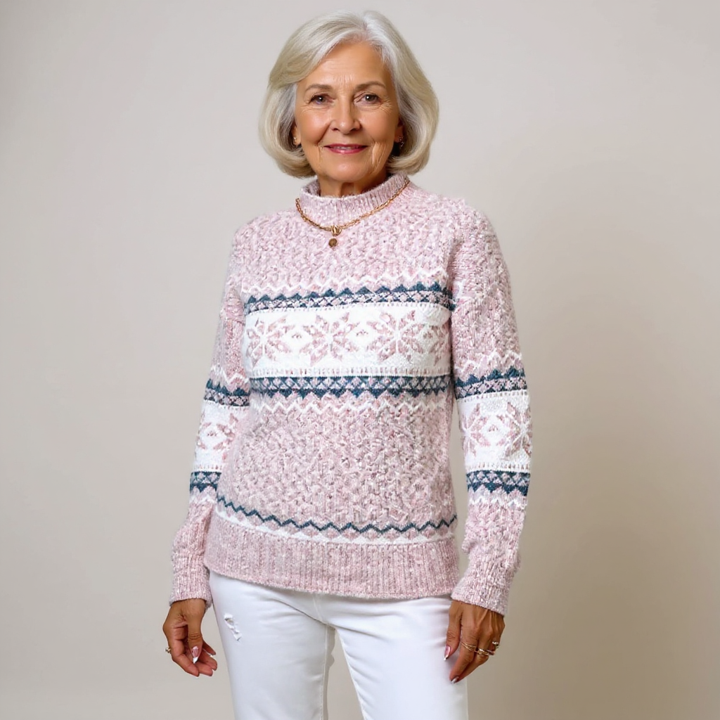 Fair Isle Snowflake Mock Neck Knit Sweater 7