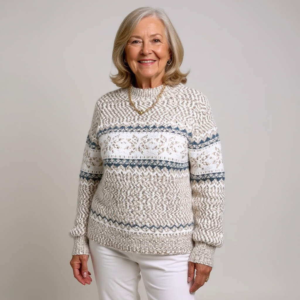 Fair Isle Snowflake Mock Neck Knit Sweater 8