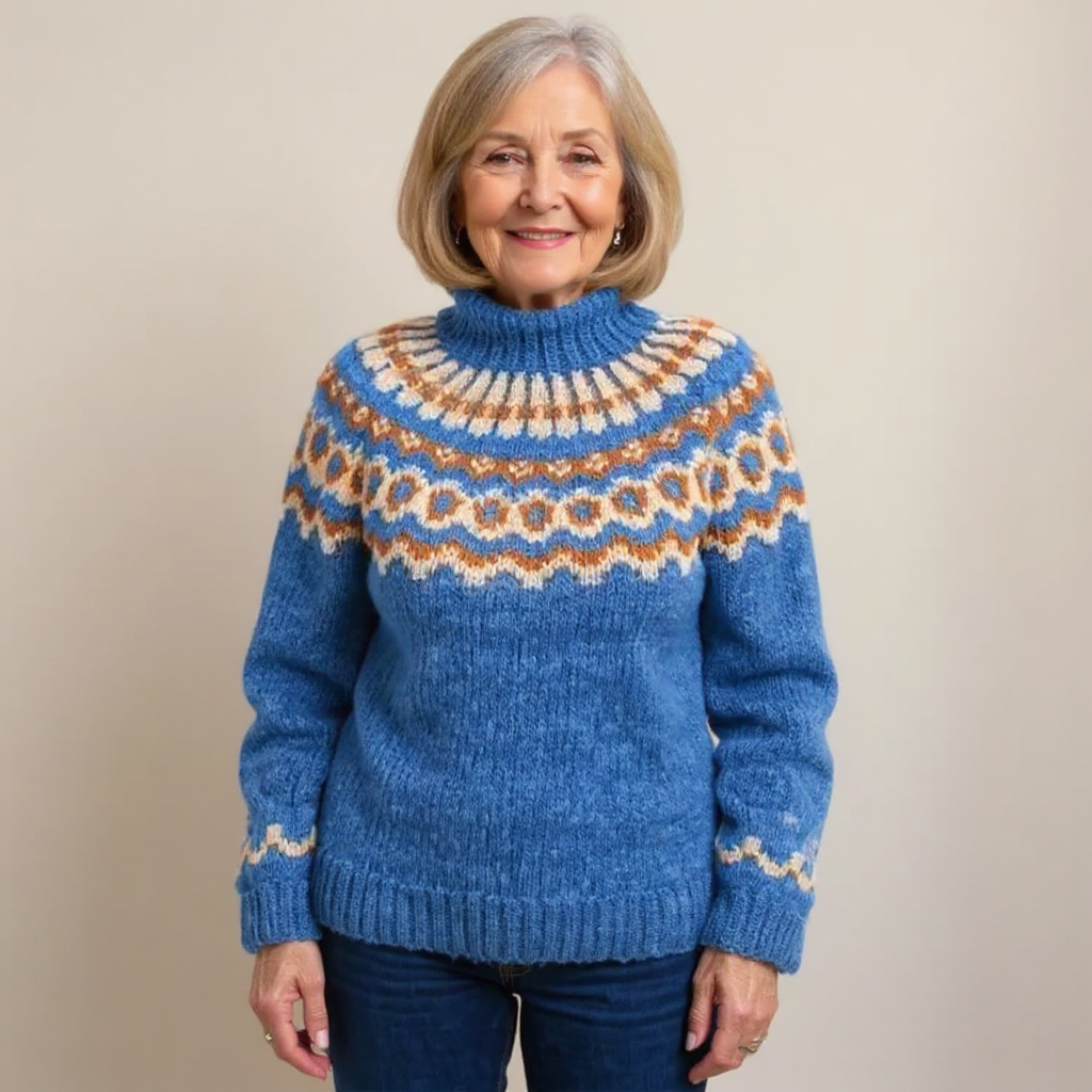 Fair Isle Yoke Mock Neck Knit Sweater 7