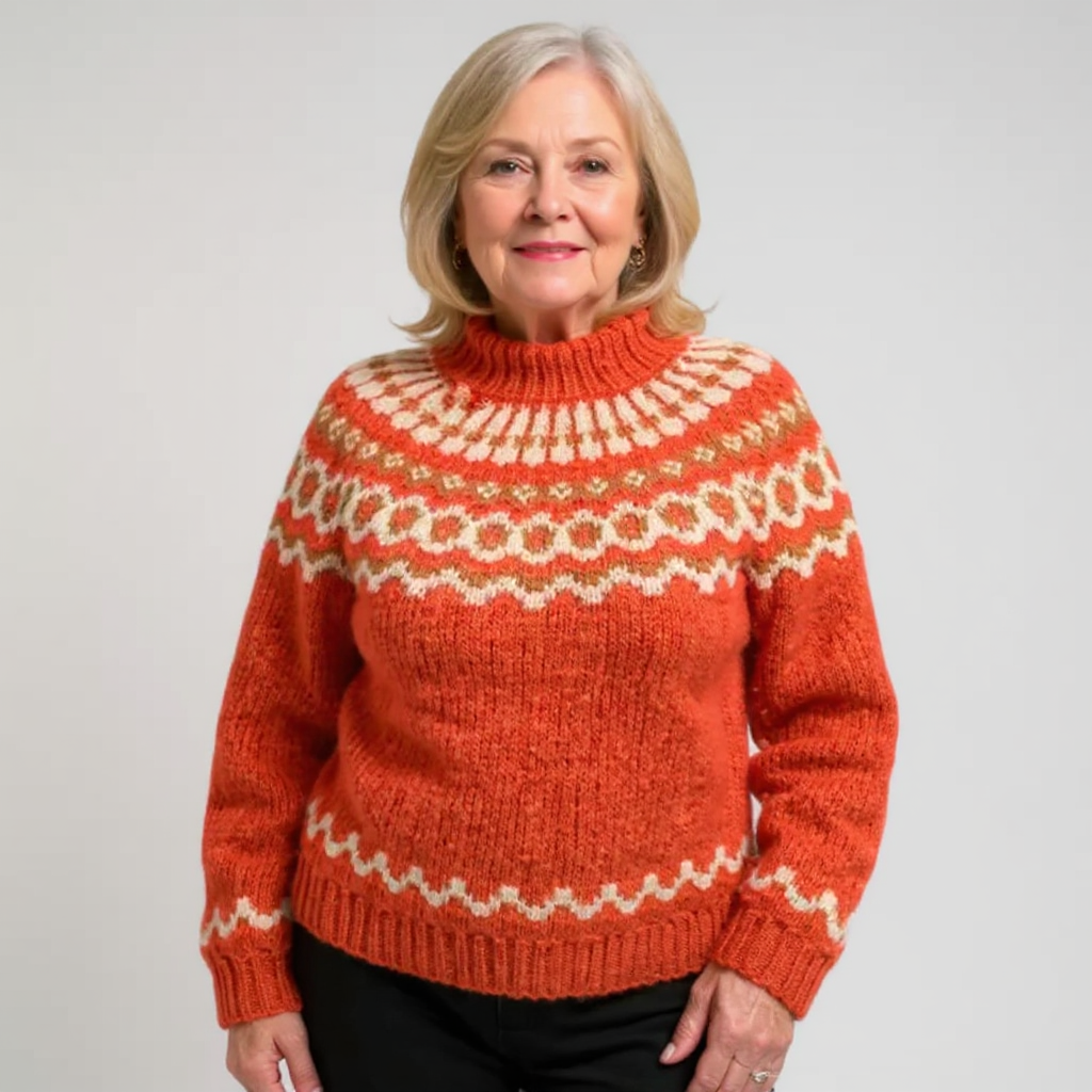 Fair Isle Yoke Mock Neck Knit Sweater 5