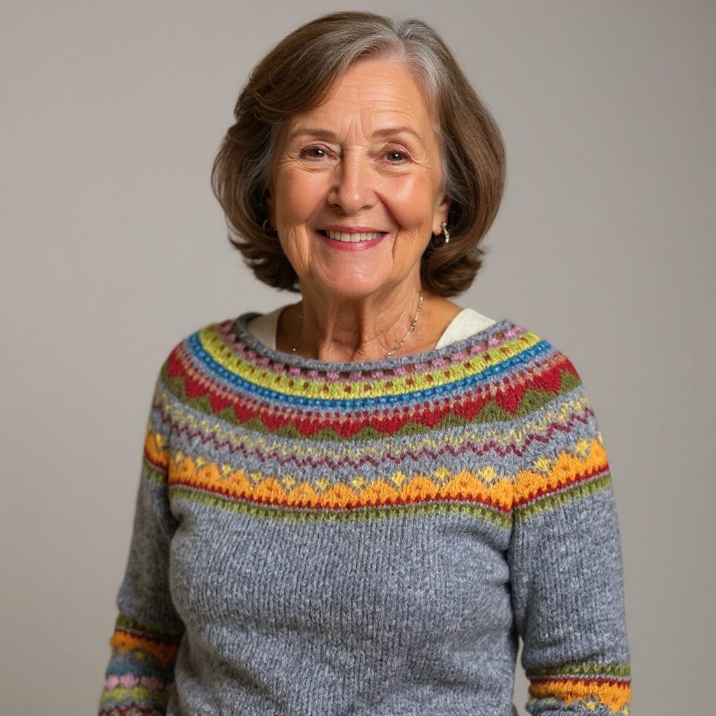 Boat Neck Fair Isle Yoke Knit Sweater 4