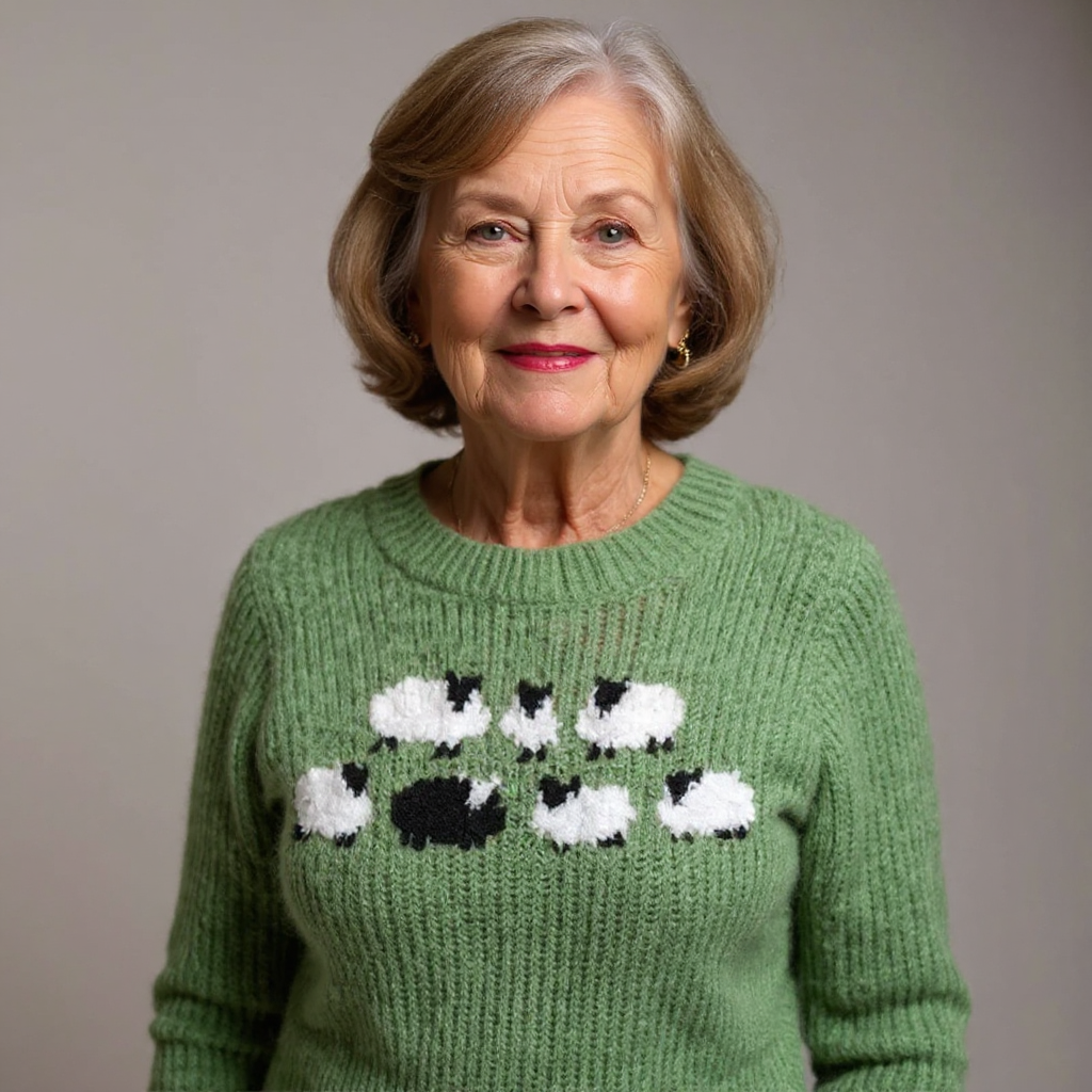 Crew Neck Long Sleeve Sheep Motif Knit Sweater 4