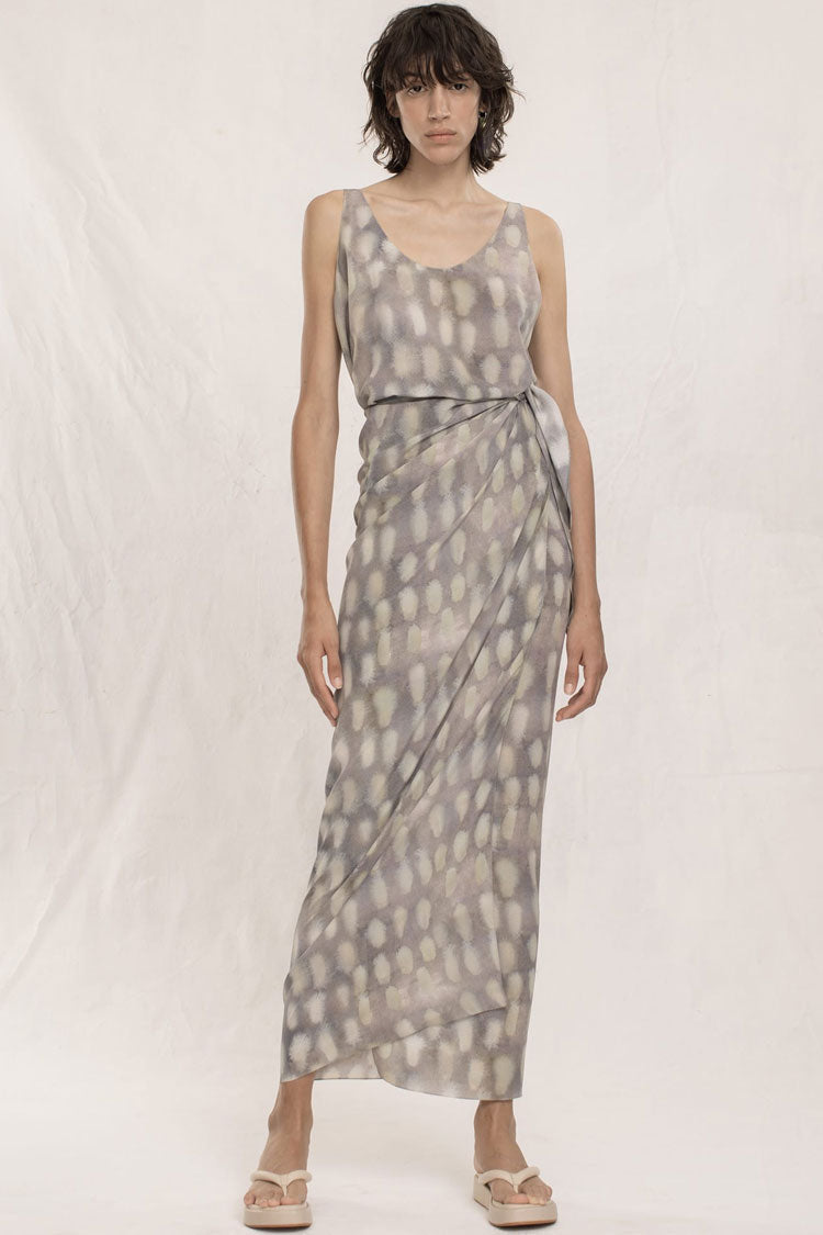Shell Print Wide Strap Wrap Tie Side Sleeveless Maxi Dress