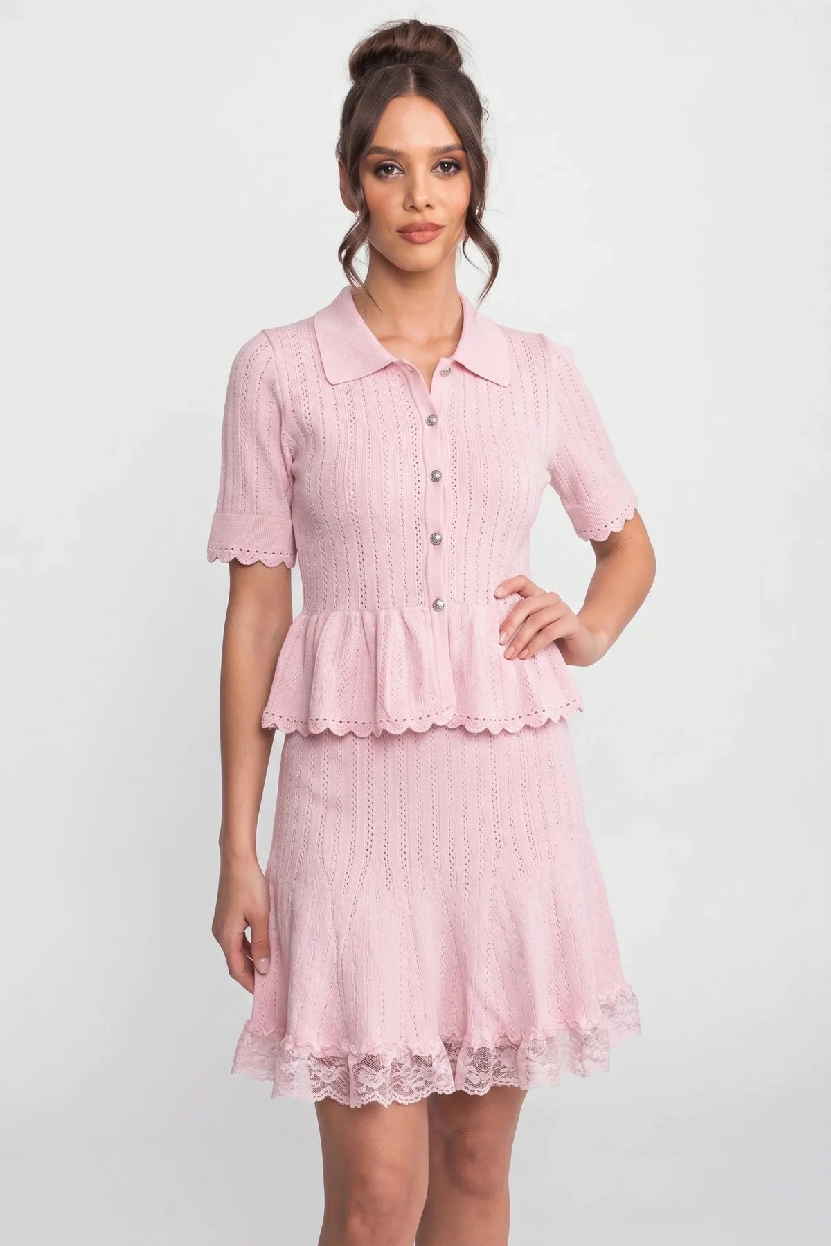 Polo-Collar Mini Dress - Pink