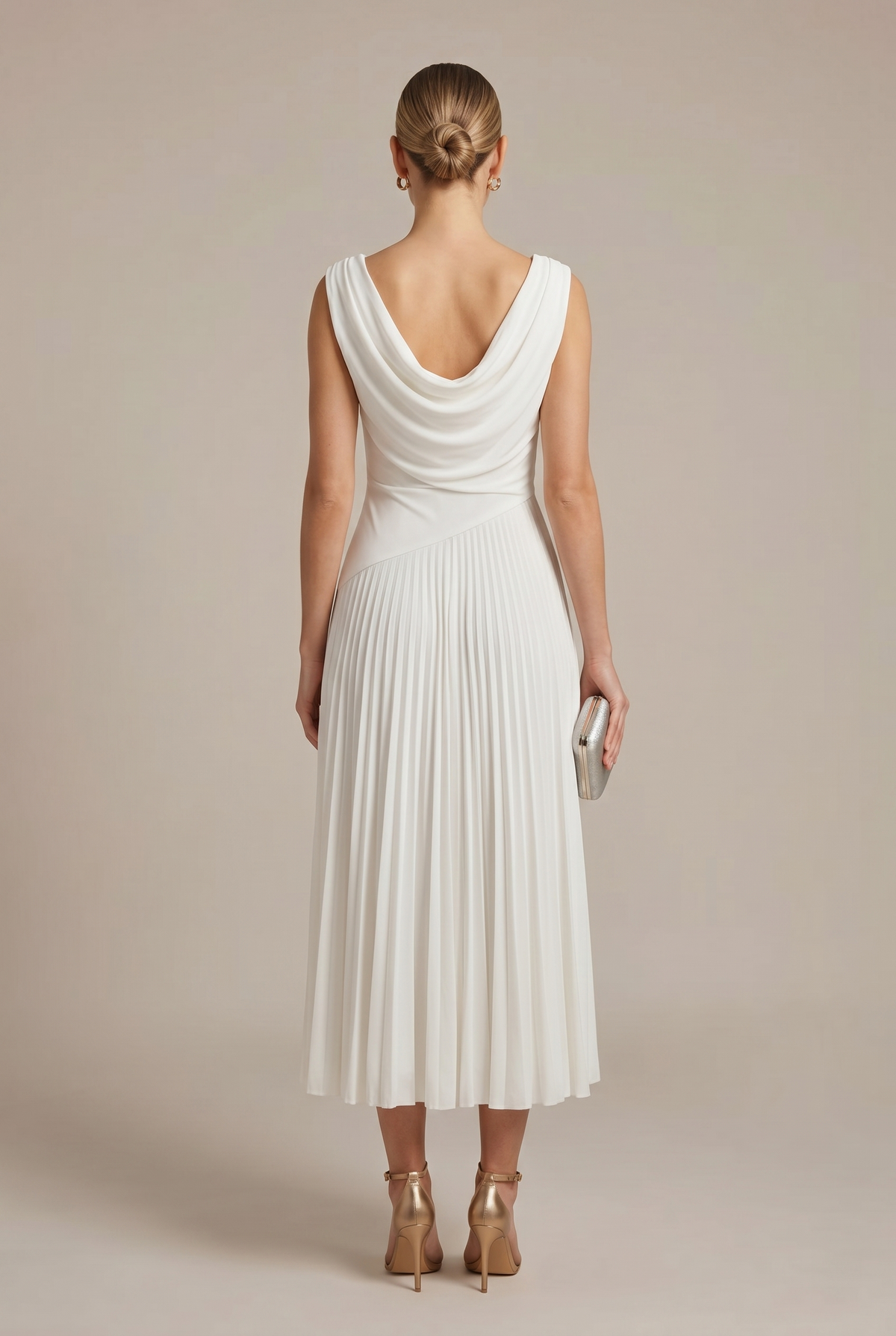 Chiffon Cowl Neck Sleeveless Pleated Midi Dress 3