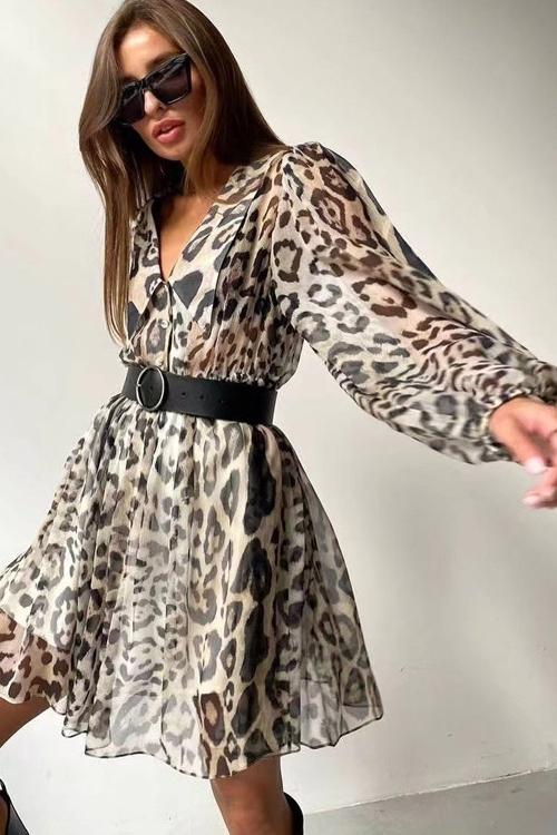 Melisa Printed Chiffon V Neck Mini Dress - View 7