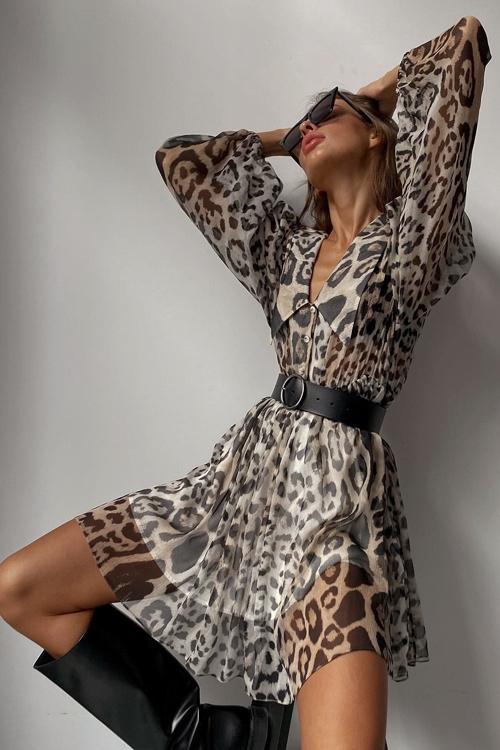 Melisa Printed Chiffon V Neck Mini Dress - View 2