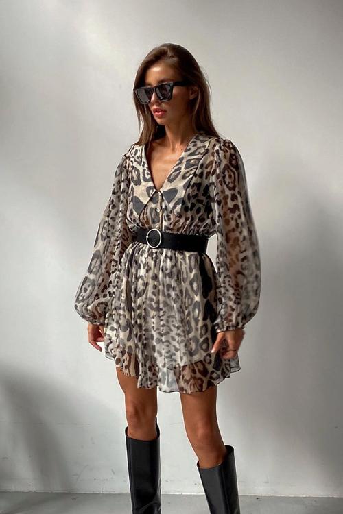 Melisa Printed Chiffon V Neck Mini Dress - View 3