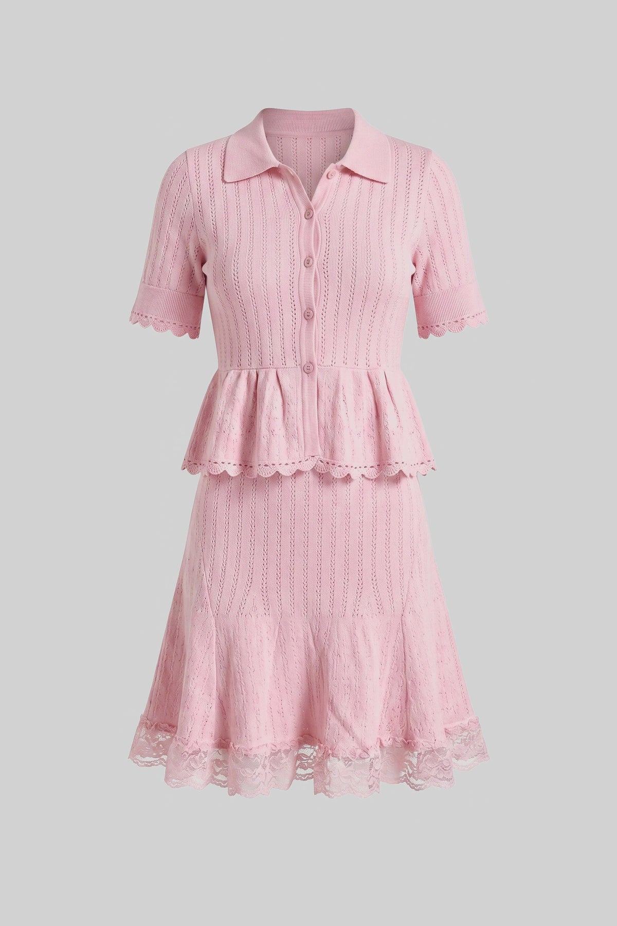 Polo-Collar Mini Dress - Pink - View 2