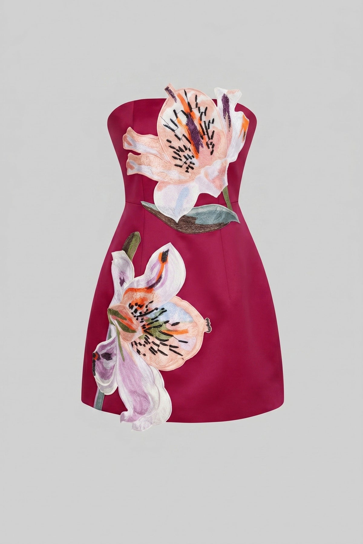 Strapless Floral-Print Mini Dress With Structured Bodice - Red - View 2