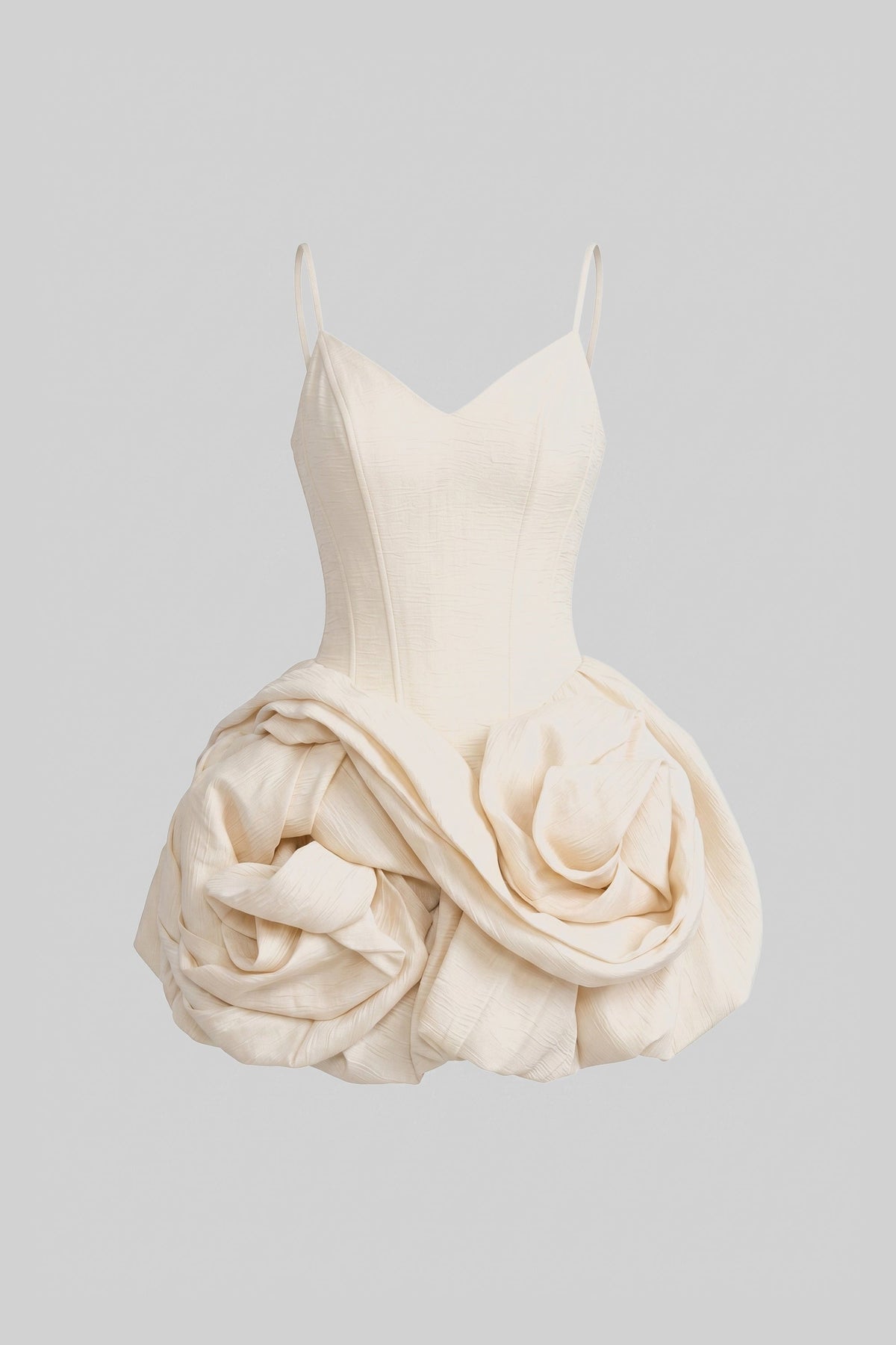 Spaghetti-Strap Velvet Mini Dress With 3D Rose Skirt - Ivoire - View 2