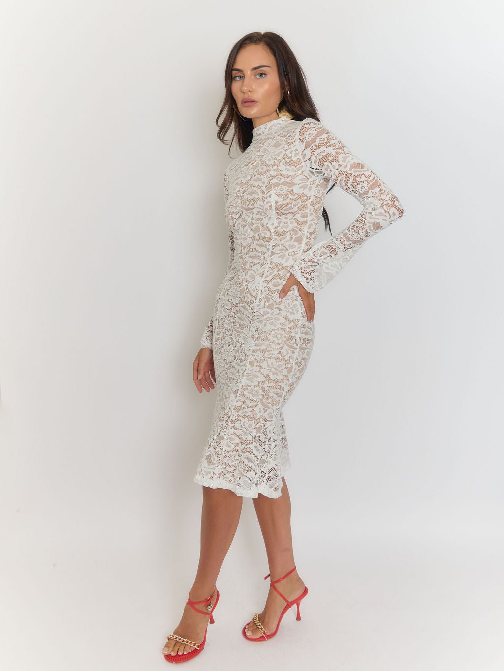 Giulia High Collar Lace Midi Dress - View 6
