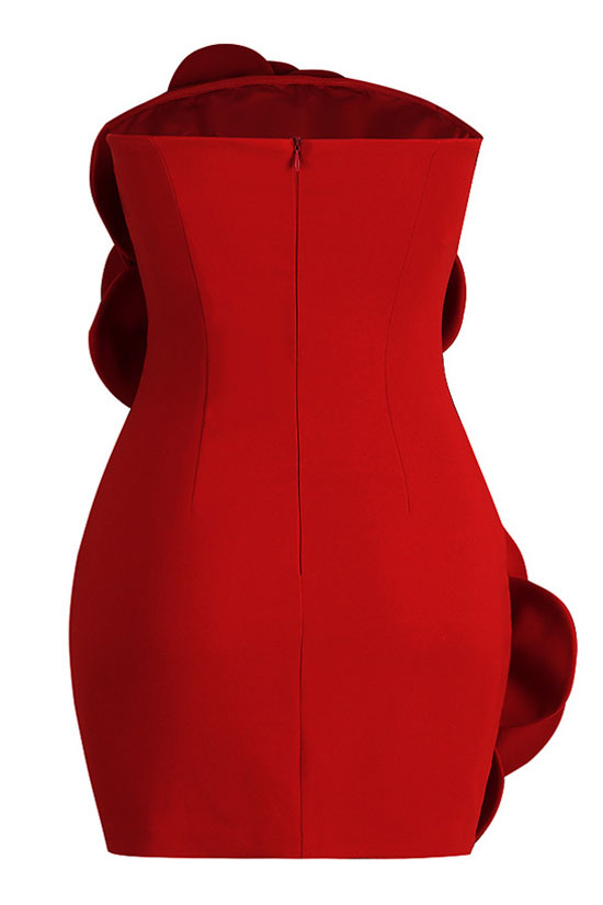 3D Rosette Applique Strapless Bodycon Party Mini Dress - View 4