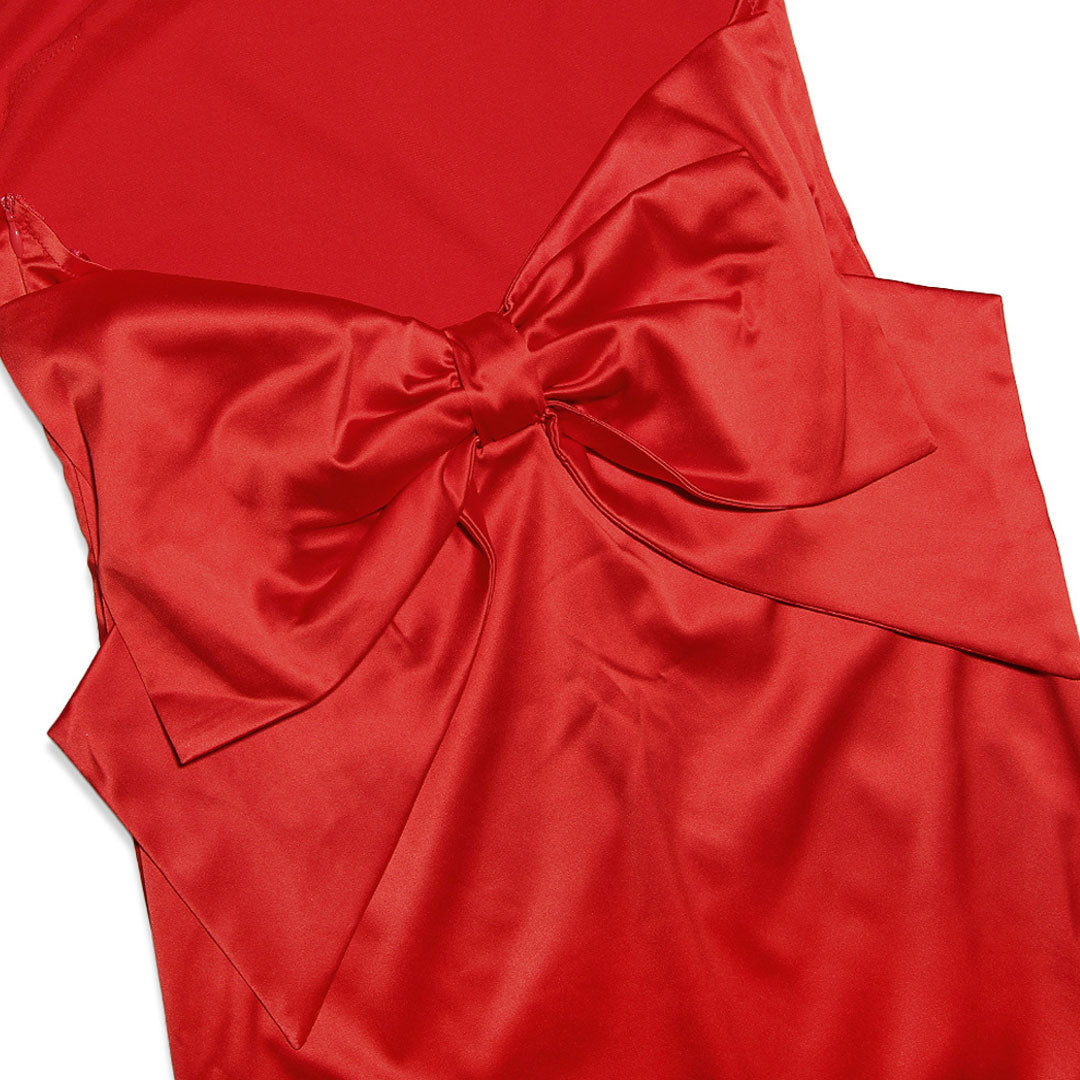 Bowknot Fishtail Sleeveless Backless Evening Maxi Dress - Red - View 4