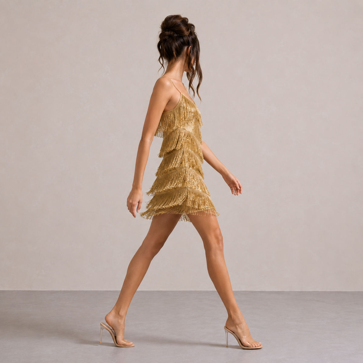 V-Neck Strappy Sequin Tassel Fringe Bodycon Mini Dress 12