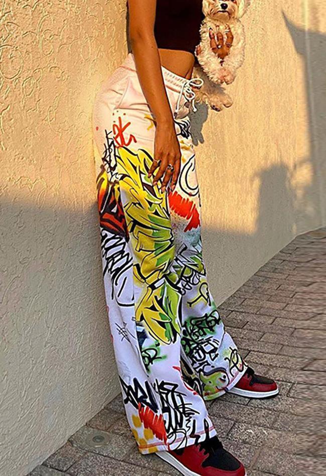 Graffiti Print Graceful Bodycon Maxi Dress White / S Pants