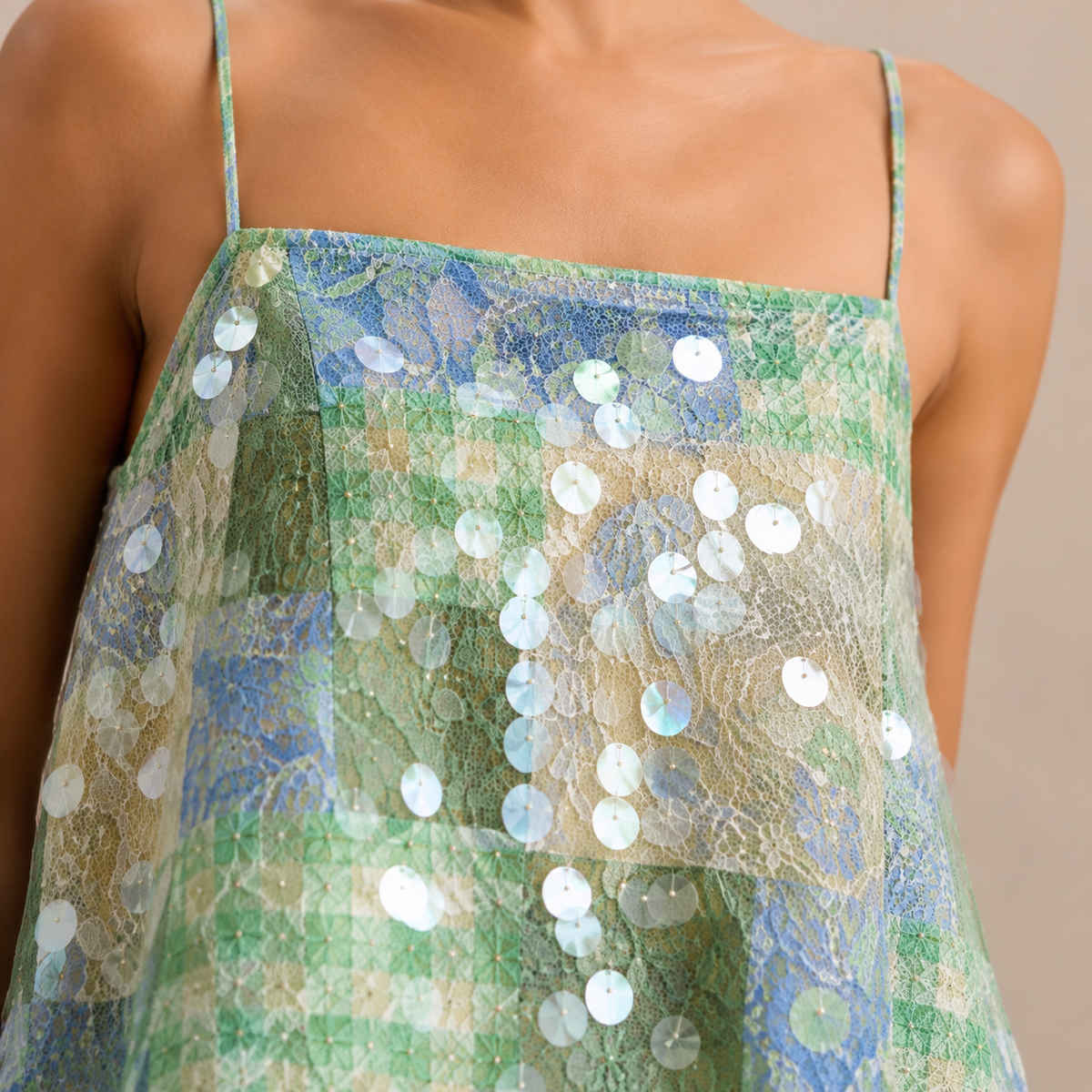Floral Sequin Square Neck Trapeze Swing Mini Dress 2