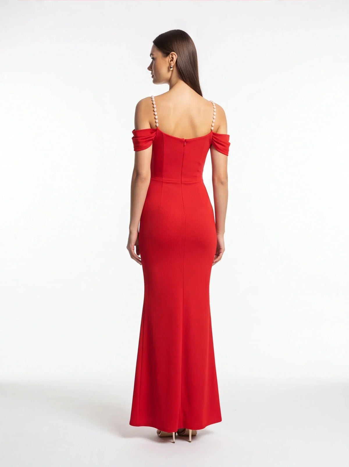 Cowl Neck Off Shoulder Pearl Strap High Split Bodycon Maxi Dress - View 3