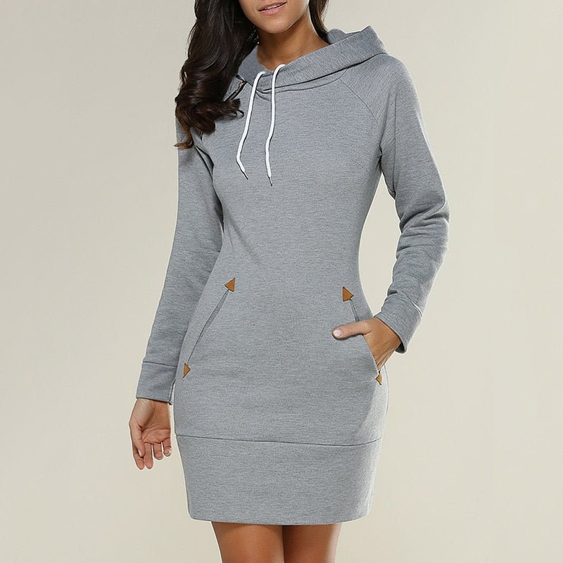 Hooded Long Sleeve Drawstring Mini Bodycon Sweatshirt Dress - View 5