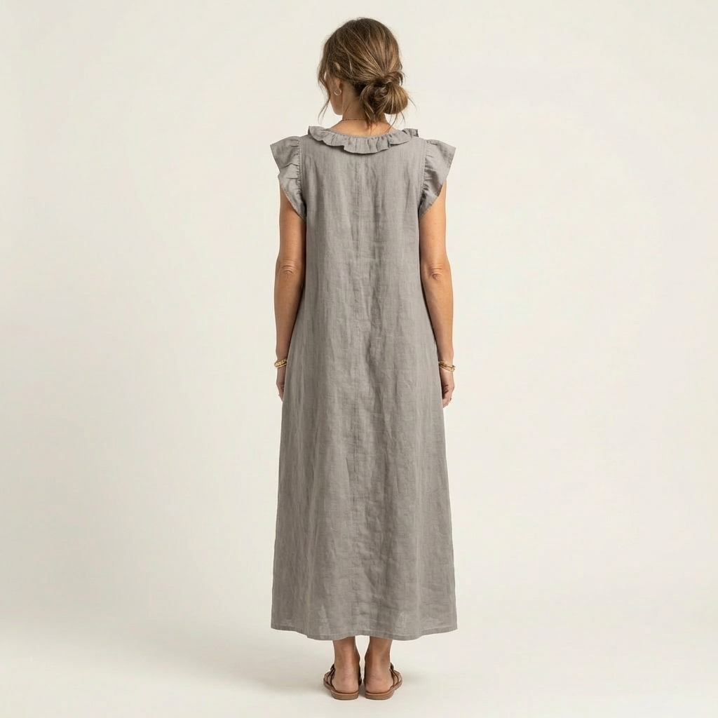 V-Neck Ruffle Trim Sleeveless Linen Maxi Dress 3