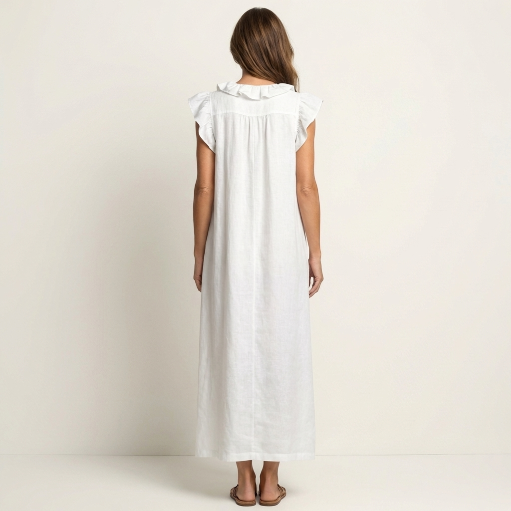 V-Neck Ruffle Trim Sleeveless Linen Maxi Dress 5