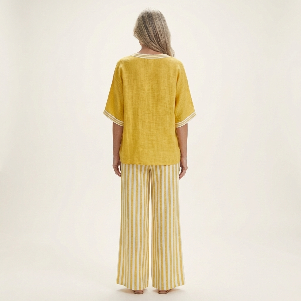 V-Neck Short Sleeve Top and Striped Wide Leg Pants Two Piece Set 6