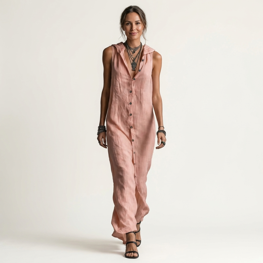 Collared Button Front Sleeveless Maxi Shirt Dress 4