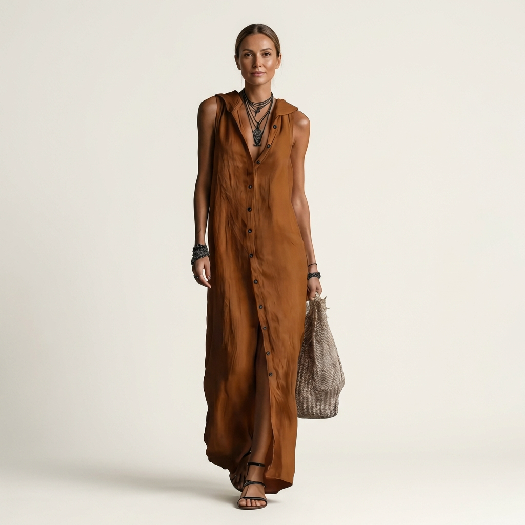 Collared Button Front Sleeveless Maxi Shirt Dress 6