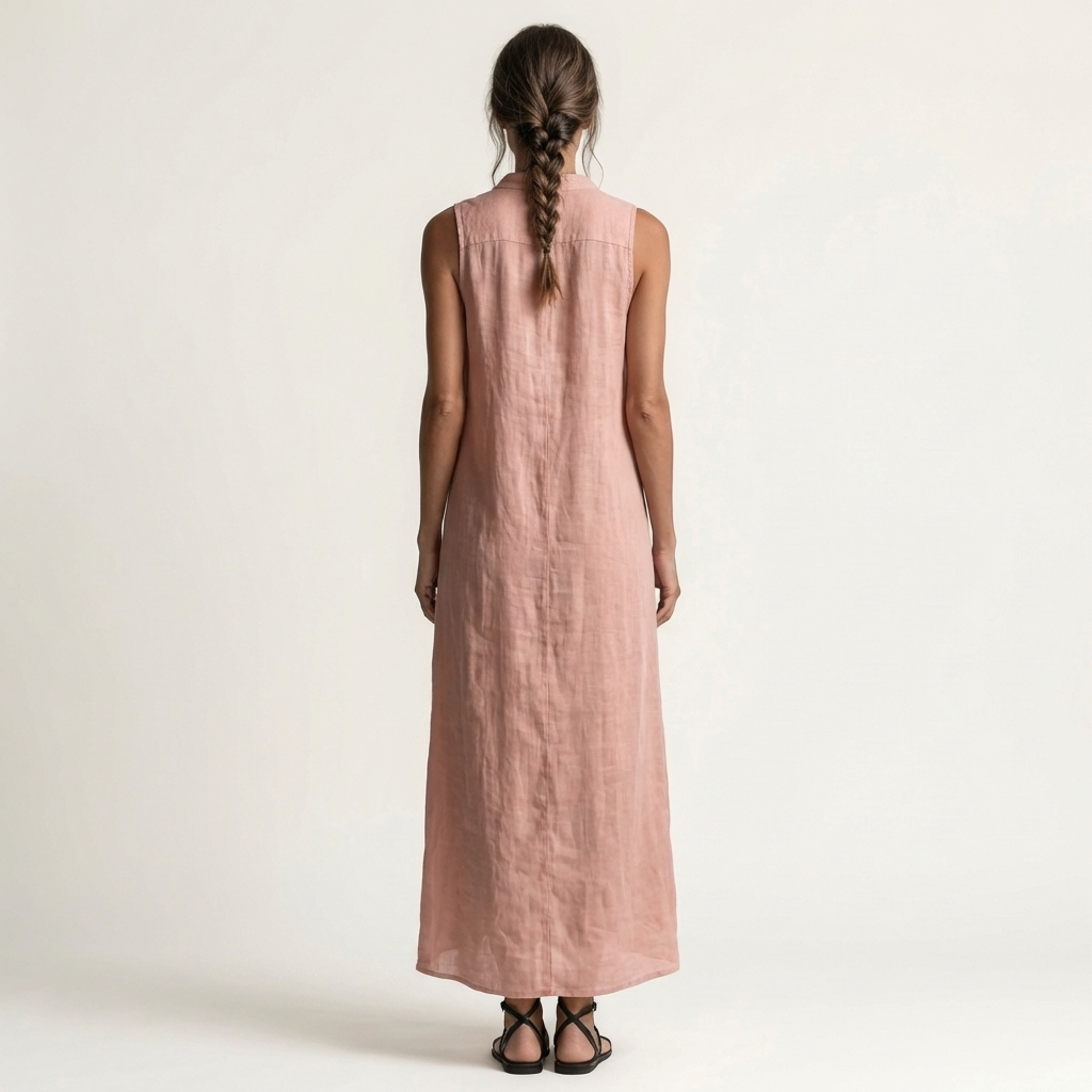 Collared Sleeveless Button Front Maxi Shirt Dress 5