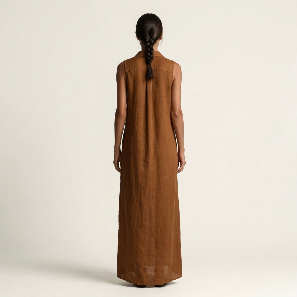 Collared Sleeveless Button Front Maxi Shirt Dress 2