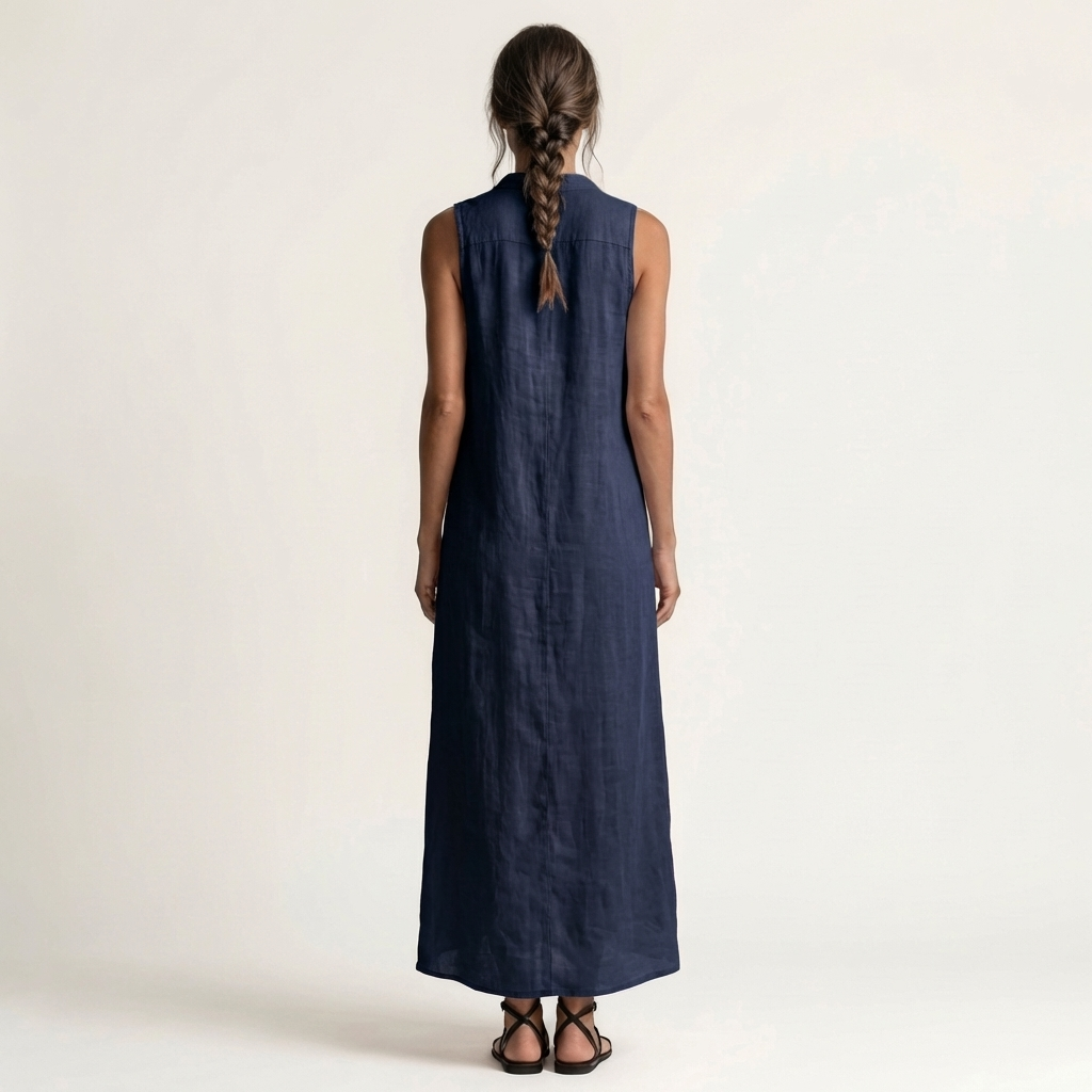 Collared Sleeveless Button Front Maxi Shirt Dress 3