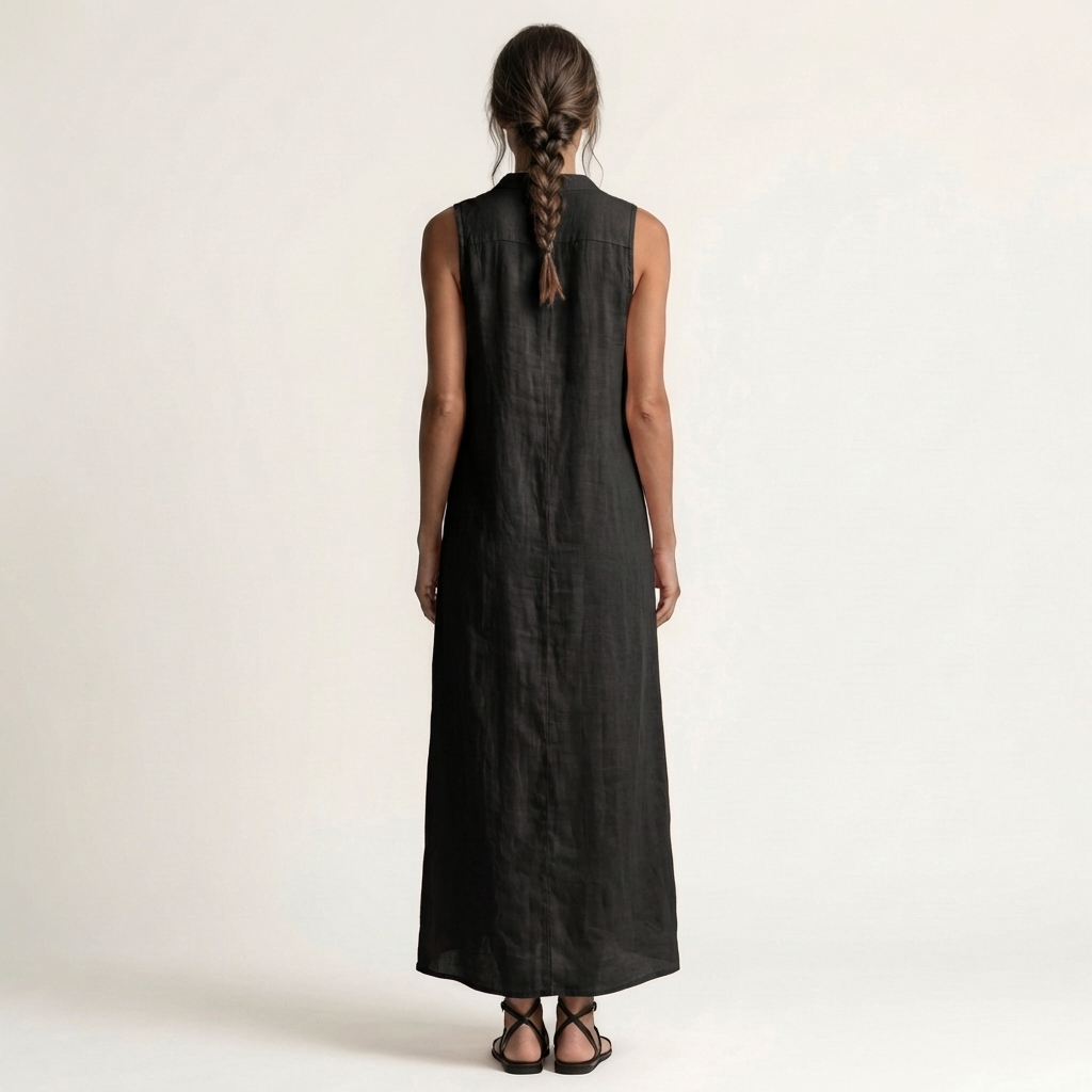 Collared Sleeveless Button Front Maxi Shirt Dress 10