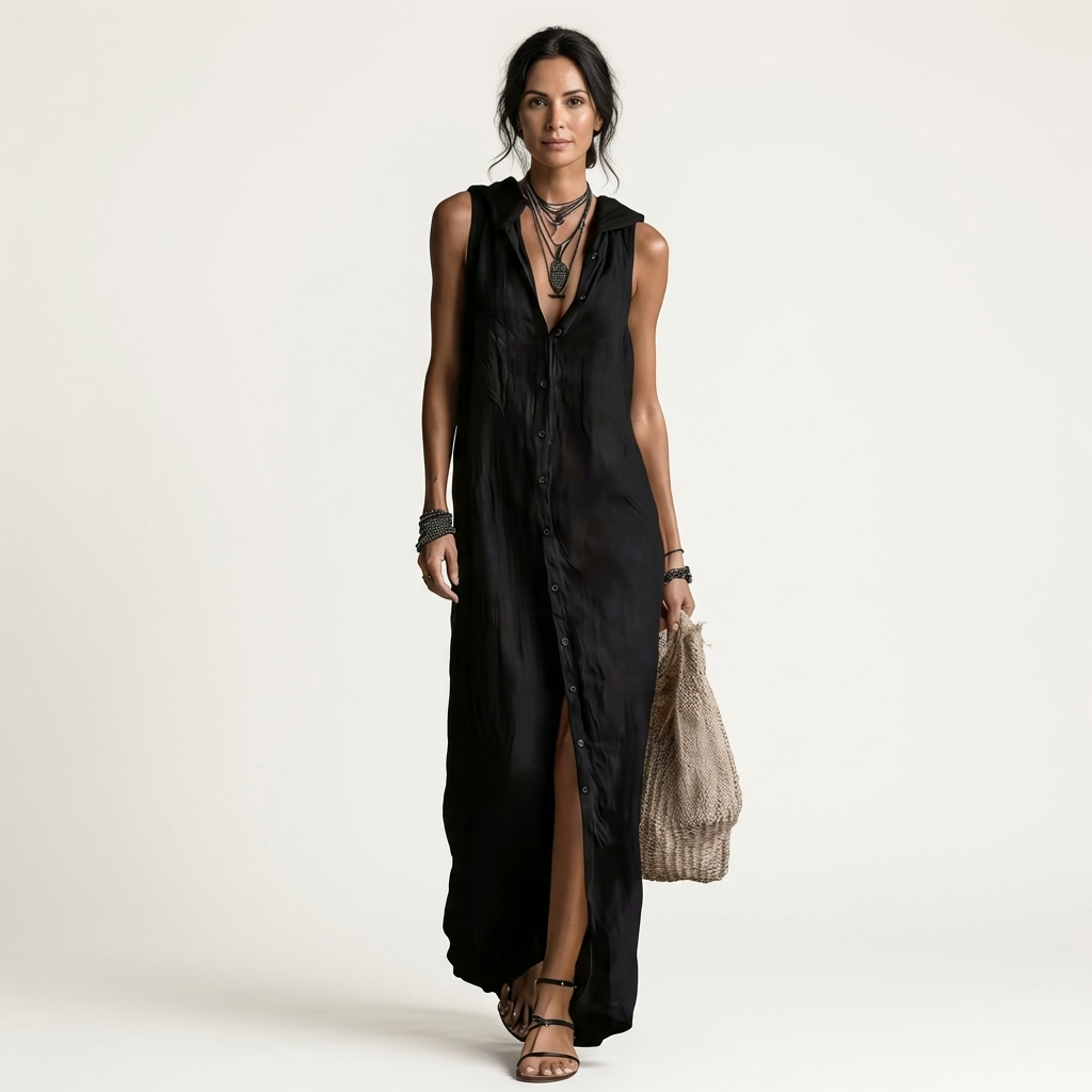 Collared Button Front Sleeveless Maxi Shirt Dress 9