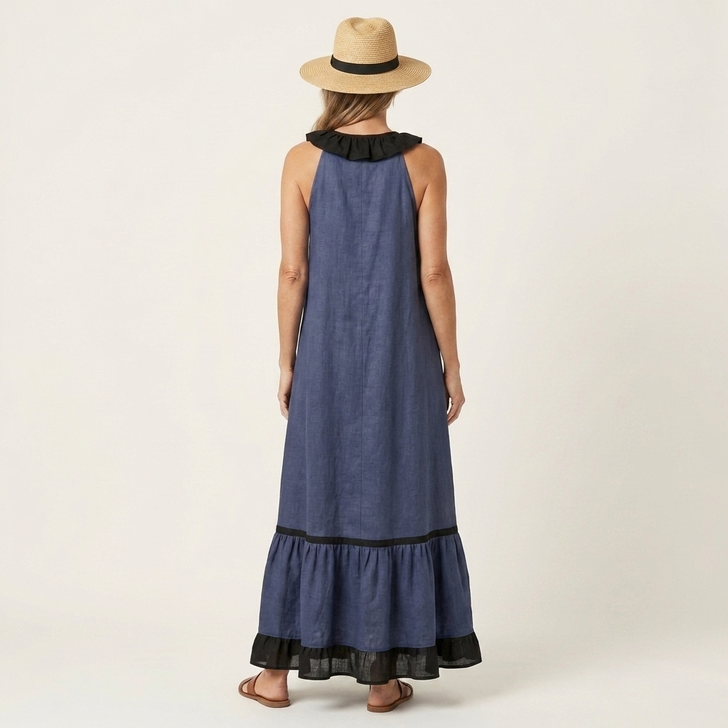 Sleeveless Ruffle V-Neck Contrast Trim Maxi Dress 6