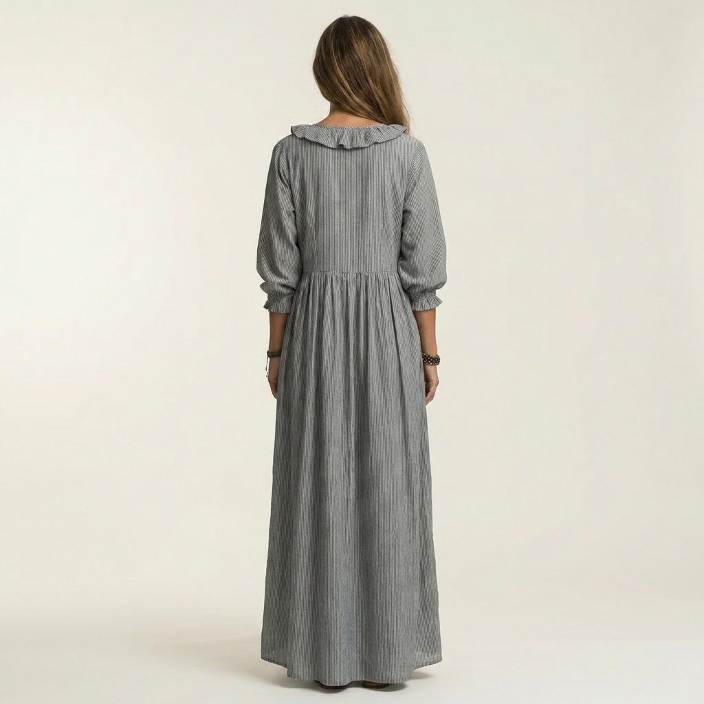 Ruffle V-Neck Long Sleeve Gathered Maxi Dress 2