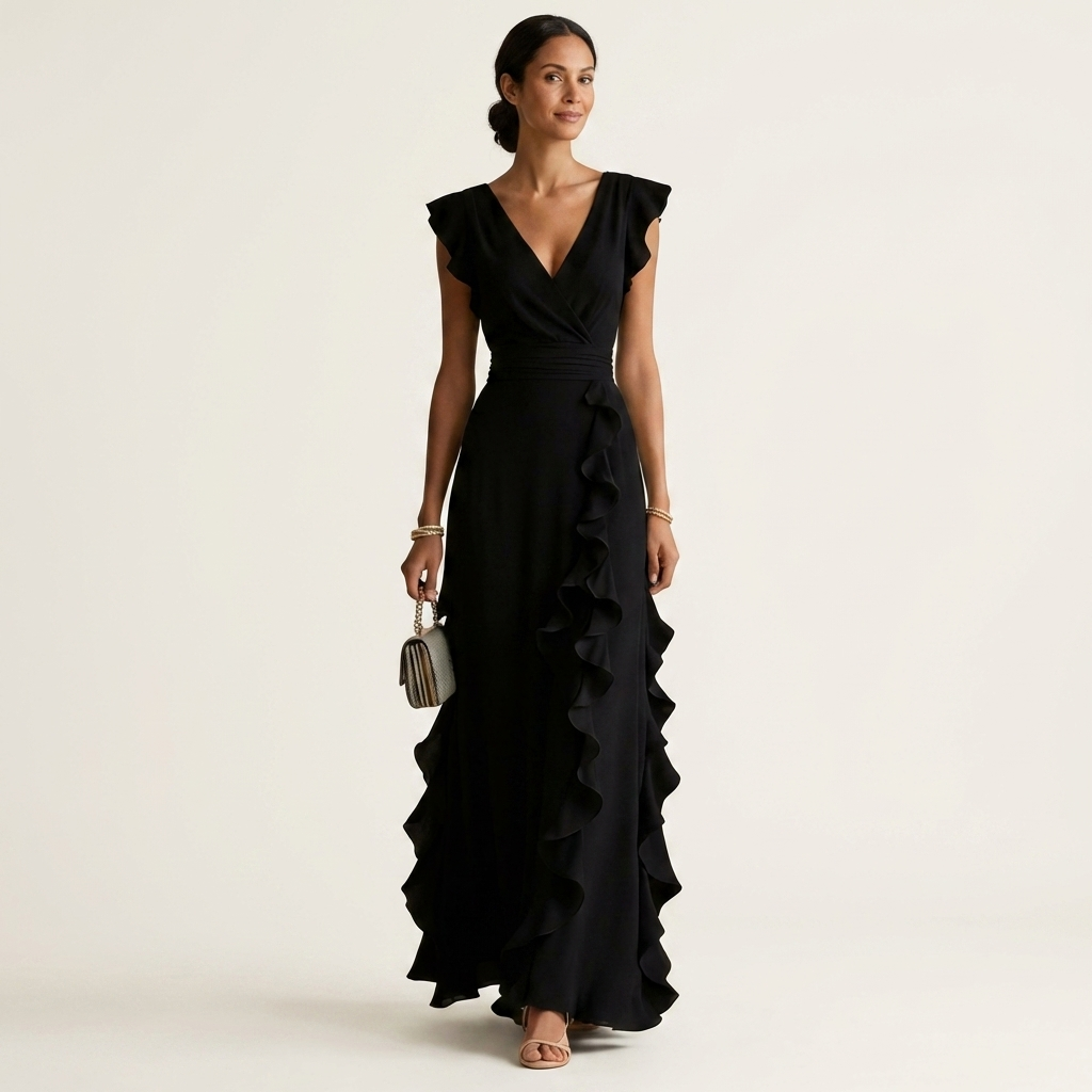 V-Neck Flutter Sleeve Ruffle Wrap Maxi Dress 10