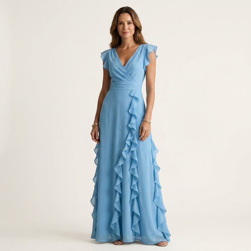 V-Neck Flutter Sleeve Ruffle Wrap Maxi Dress 8