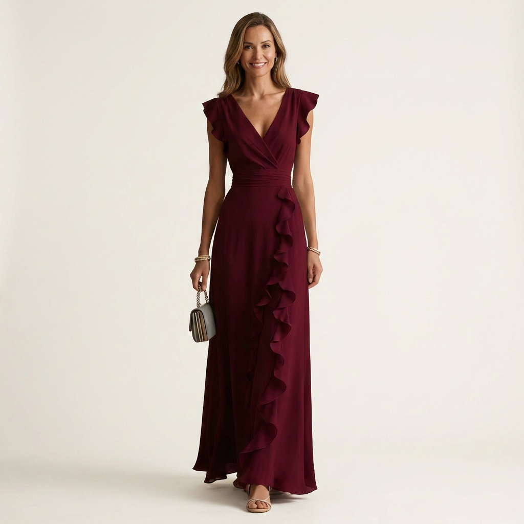 V-Neck Flutter Sleeve Ruffle Wrap Maxi Dress 4