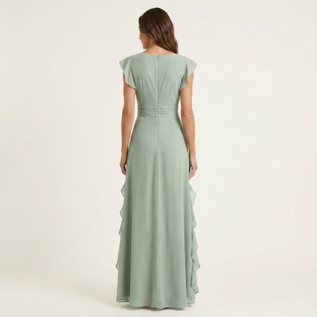 V-Neck Flutter Sleeve Ruffle Wrap Maxi Dress 5