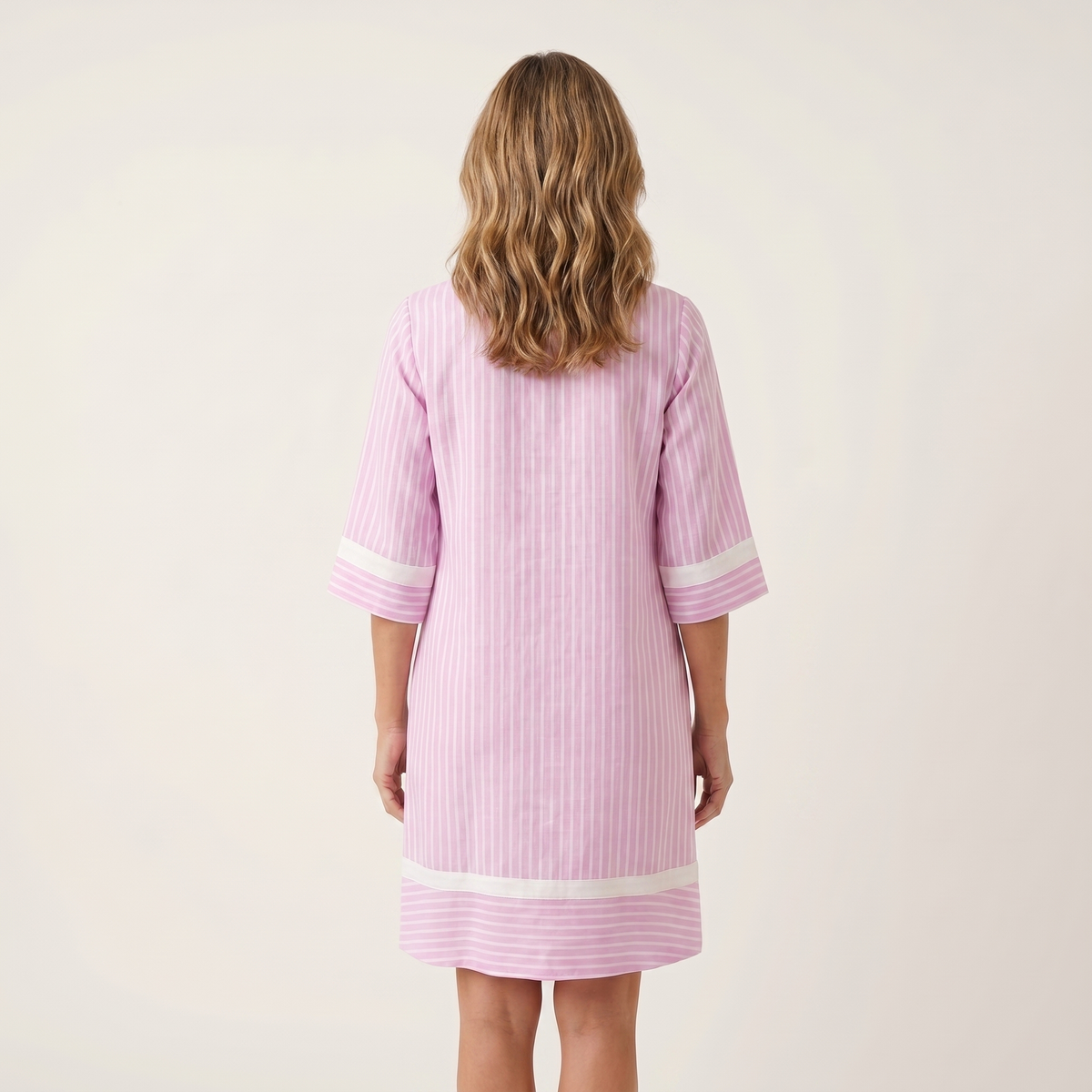Striped Split Neck Contrast Trim Pocket Tunic Shift Dress 5