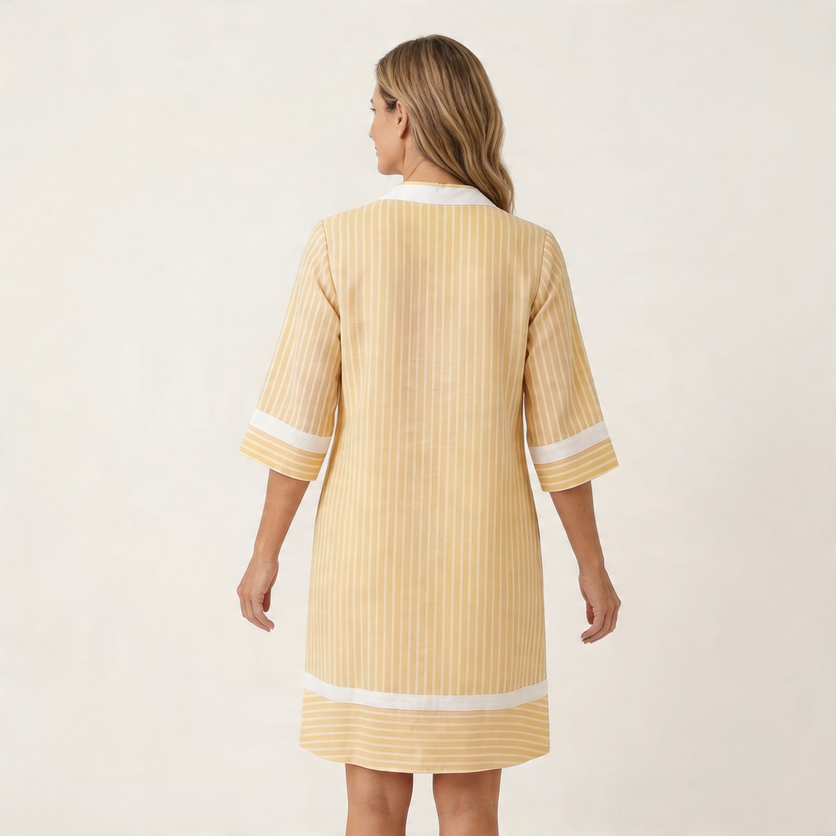 Striped Split Neck Contrast Trim Pocket Tunic Shift Dress 6
