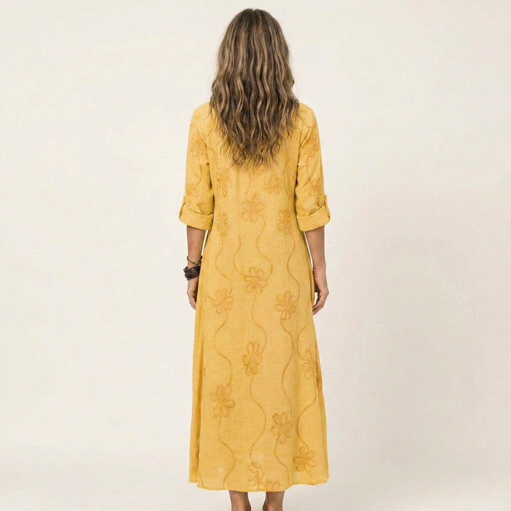 Ruffle Neck Floral Embroidered Long Sleeve Maxi Dress 6