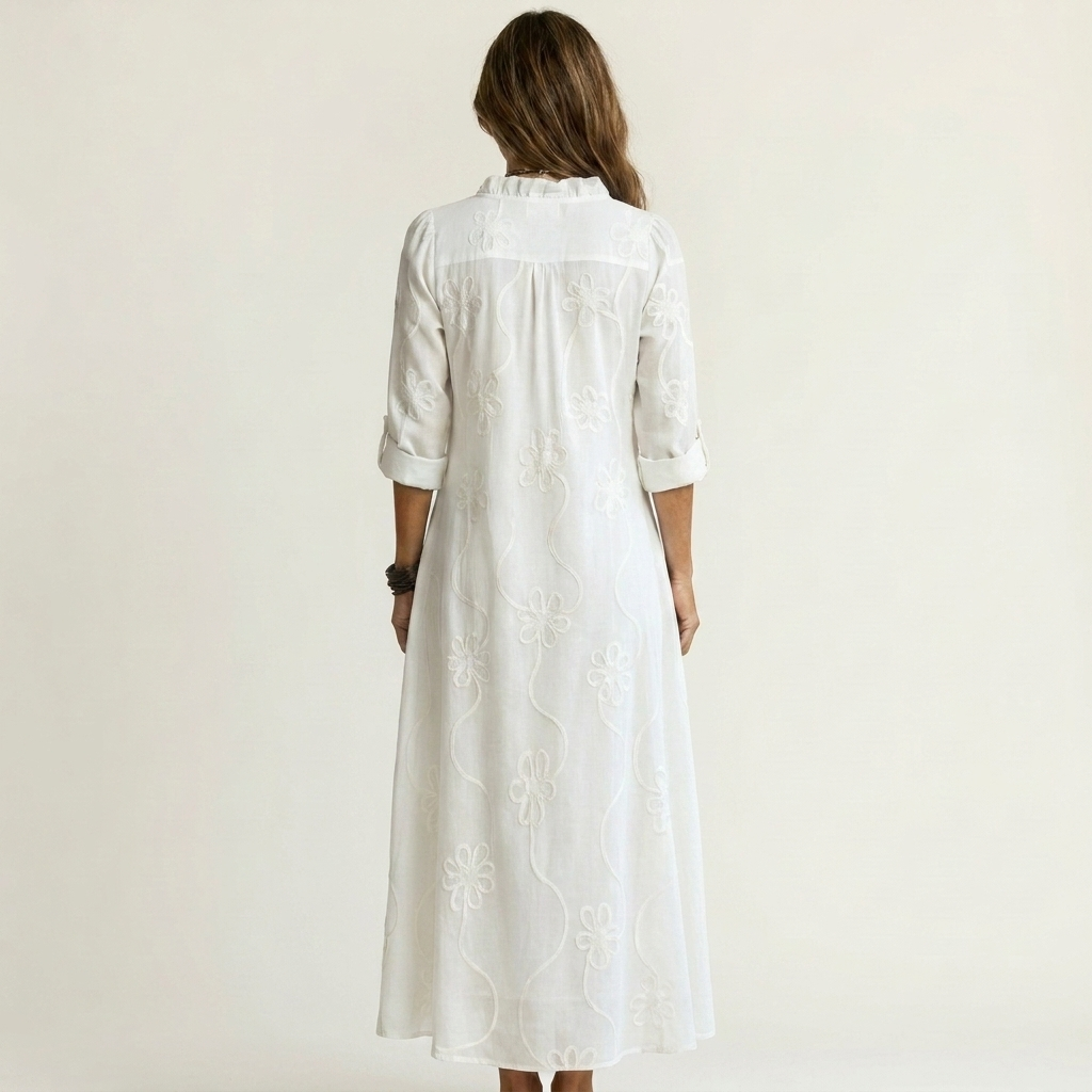 Ruffle Neck Floral Embroidered Long Sleeve Maxi Dress 2