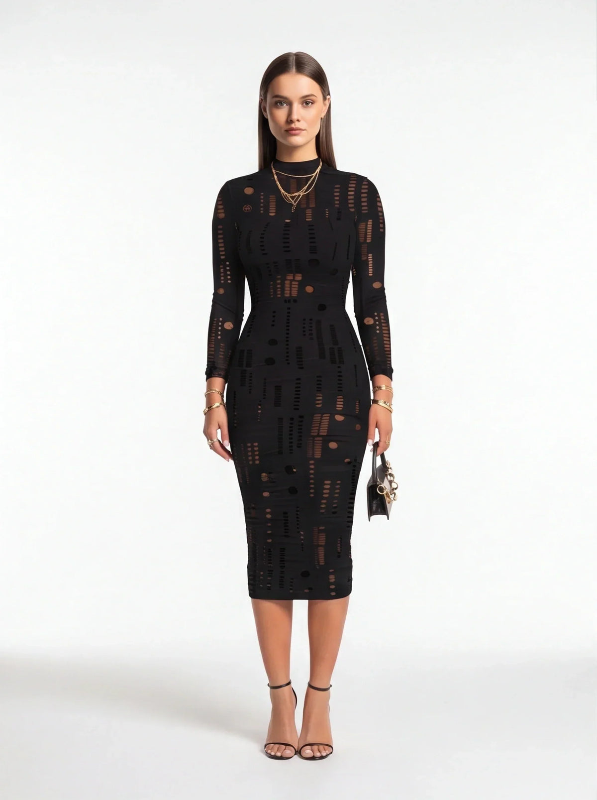 Mesh Sheer Off Shoulder Ruffle Midi Dress - View 2