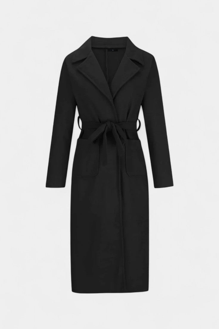 Notched Lapel Belted Patch Pocket Longline Coat 12