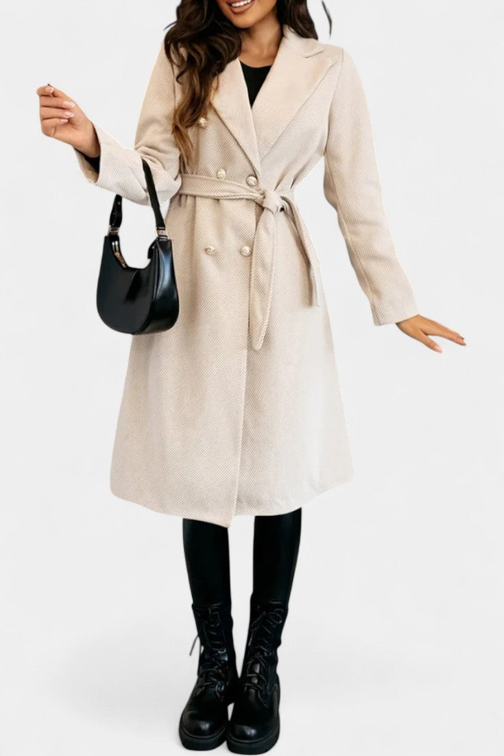 Double Breasted Belted Notch Lapel Longline Coat 6