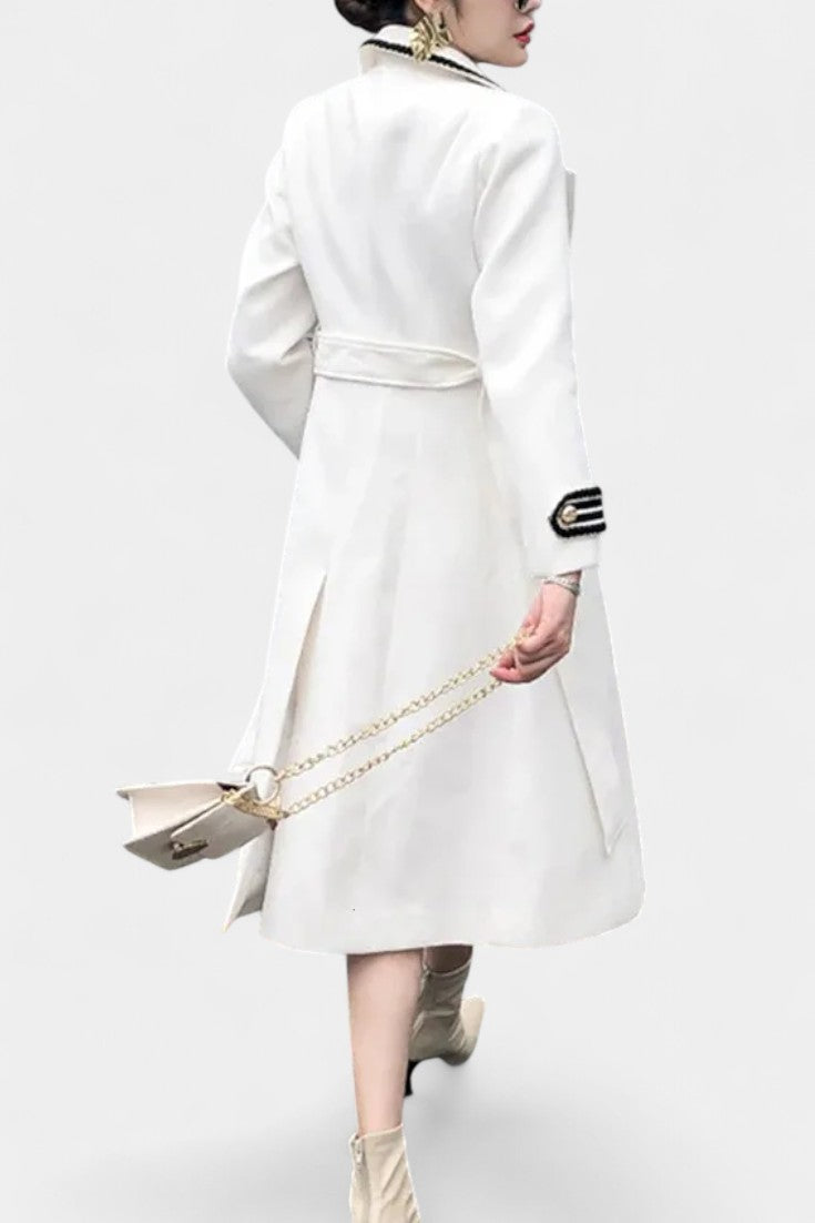 Double Breasted Contrast Trim Longline Coat 3