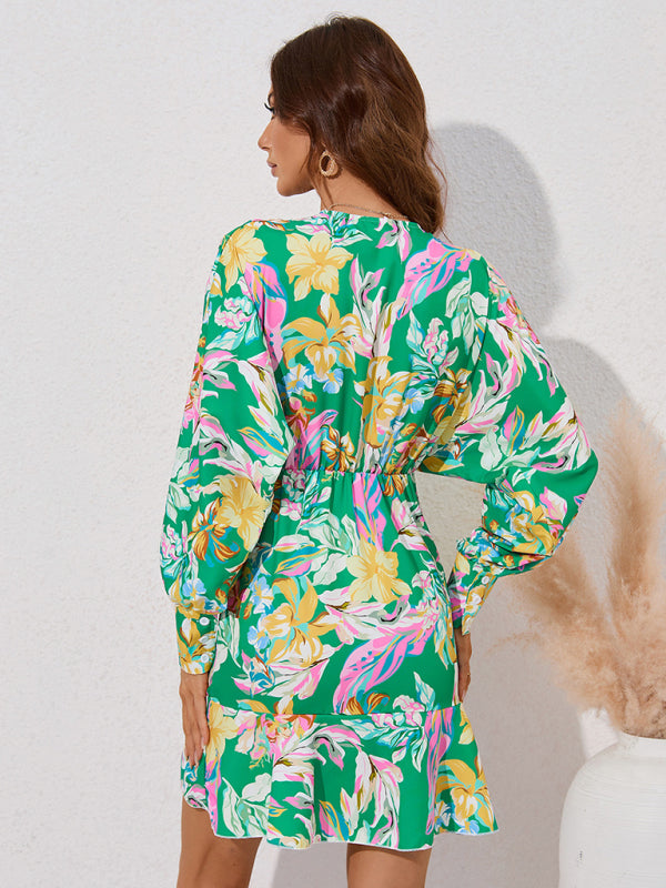 V-Neck And Flare Fit Wrap Flowered