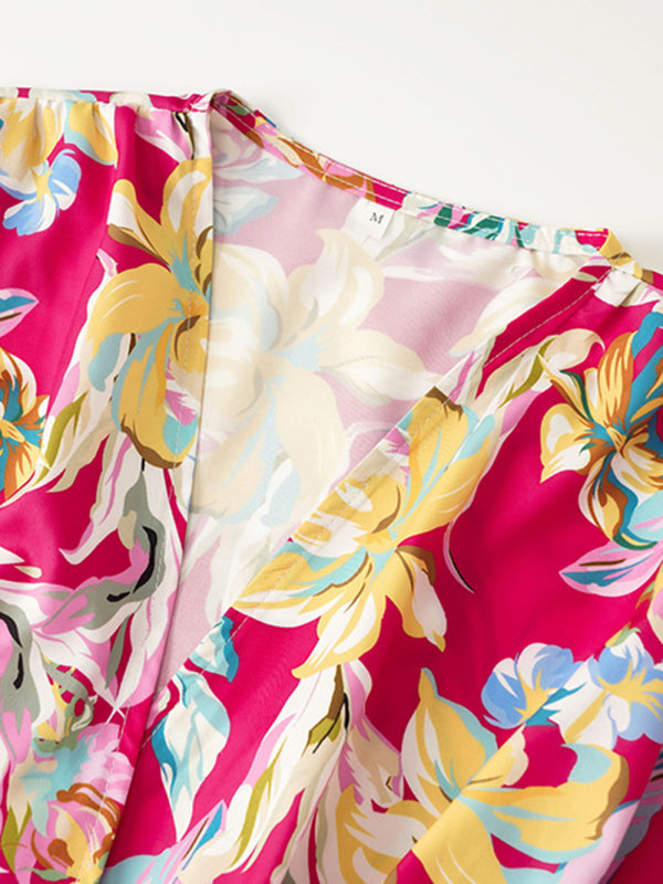 V-Neck And Flare Fit Wrap Flowered